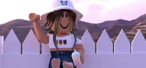 Мультяшная девочка стоит рядом с забором — Эстетичный Roblox Обои