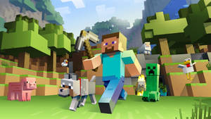 Minecraft бегущий Стив персонаж с киркой инструментом обои