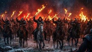 Дотракийские воины атакуют армию мёртвых с пылающими мечами — Игра престолов 8 сезон Обои