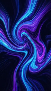 Яркая абстрактная жидкостная живопись с неоново-синими и фиолетовыми завитками на тёмном фоне, идеально подходит для iPhone Xs.