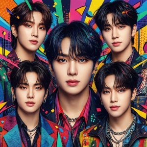 Обои Яркая обложка альбома в стиле поп-арт с K-pop группой