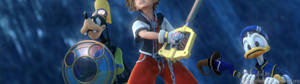 Обои с Сорой, Дональдом Даком и Гуфи из Disney в Kingdom Hearts 3 — 3840x1080 Обои