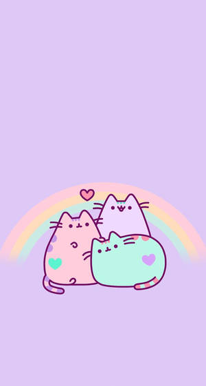 Пастельные котики Pusheen кавай розовый голубой сиреневый обоина.
