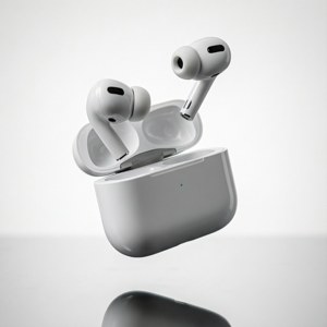 AirPods парят в воздухе, предметная съемка. — Galaxy Watch Обои