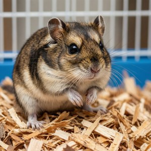 Настороженная песчанка стоит на куче древесной стружки. — Pixel Watch 3 Обои