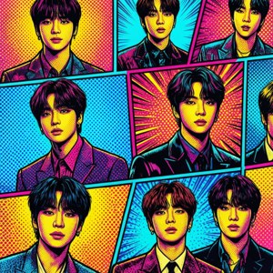 BTS в стиле поп-арт комиксов, яркие цвета. — Pixel Watch 3 Обои