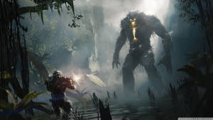 Потрясающие обои HD качества Anthem битва между Javelin и гигантом — Рассвет Обои