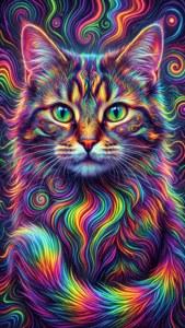 Триповый Чеширский Кот с радужными полосами и неоновыми завитками. — iPhone 5 Обои