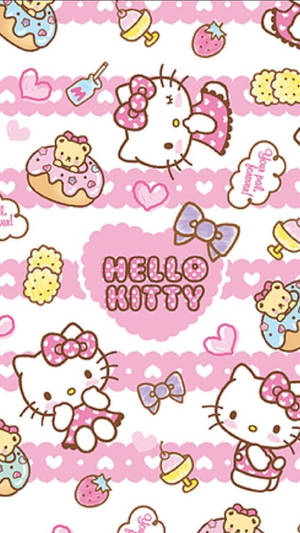 Розовая Hello Kitty с изображением еды — Эстетика hello kitty Обои
