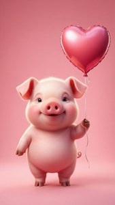 Романтические обои с изображением свиньи, держащей воздушный шар в форме сердца, на розовом фоне. — Милая свинья Обои