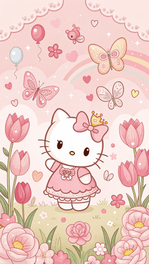 Sanrio,Мечтательный,Причудливый,Розовый,Кавайный,Милый,Радуга,Воздушные шары,Hello Kitty