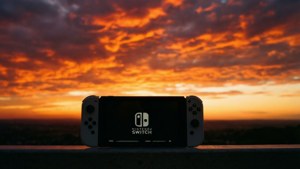 Обои Темный силуэт Nintendo Switch на фоне драматичного заката