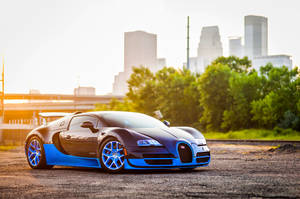 Обои с синей Bugatti Veyron на рассвете — Темно-синяя эстетика гиф Обои
