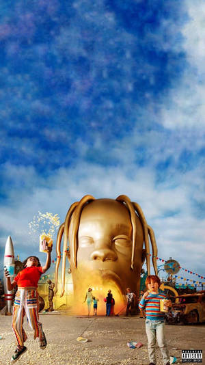 Классные HD обои Astroworld с парком развлечений и статуей головы Трэвиса Скотта.