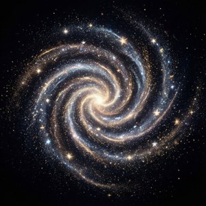Спиральная галактика из искрящейся магической пыли и звезд на черном фоне, космическая и элегантная. — Huawei nova Flip Обои