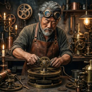 Курусу Коночи в образе стимпанк-изобретателя — Pixel Watch Обои