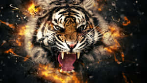 Тигриная морда в ярости с огнём