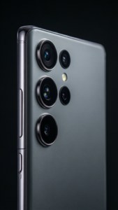 Крупный план титановой задней панели S24 Ultra с объективами камер