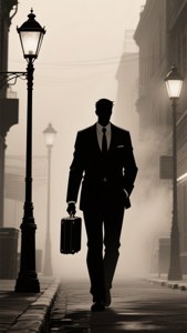 Черные аниме-обои в стиле нуар с мужчиной в костюме в тумане. — Черное аниме Обои