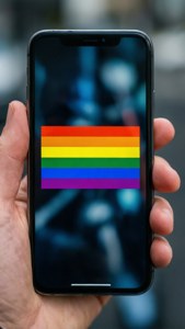 Прямой флаг на экране смартфона, рука держит. — iPhone 5 Обои