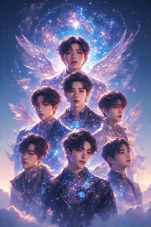 BTS, K-pop, фэнтези, реалистичный, магический, цифровое искусство, космический, сюрреалистичный, группа — iPhone 4 Обои