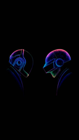 AMOLED-обои: Daft Punk в светящихся цветах синего, фиолетового и зелёного. — AMOLED Обои