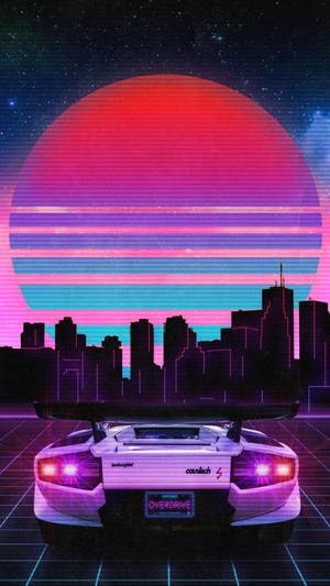 Эстетика JDM автомобиля с закатом в стиле Vaporwave — Бульвар заката Обои