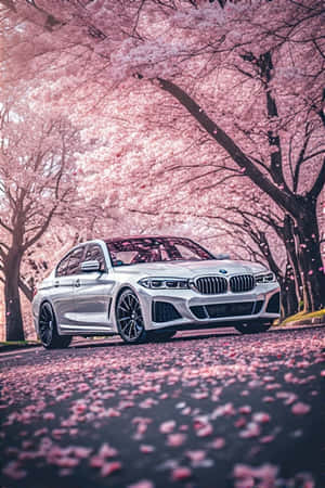 BMW, цветущая сакура, весна, эстетика, обои с автомобилем, цветочный, умиротворение, безмятежность, природа, люксовый автомобиль — Весна Обои