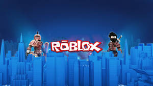 Синие эстетичные 3D обои с городским дизайном в видеоигре Roblox.