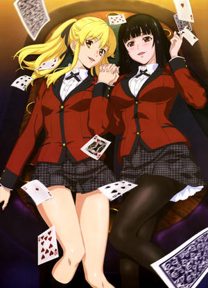 Обои Kakegurui с персонажами Юмэко Дзябами, держащейся за руки с однокурсницей Мэри Саотомэ. — OnePlus Pad 3 Обои
