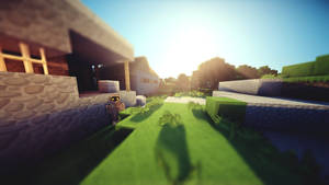 HD Minecraft солнечный день зеленый вид на улицу обои